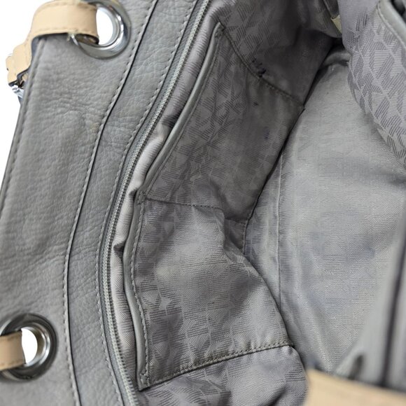 Michael Kors Pebbled Leather Shoulder Tote Bag Gray Taupe Silver Hardware Purse - Picture 13 of 16